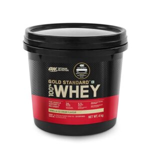 Optimum Nutrition (ON) Gold Standard 100% Whey Protein Powder- (Vanilla Ice Cream) 4 kg, 129 servings, for Muscle Support & Recovery, Vegetarian - Primary Source Whey Isolate