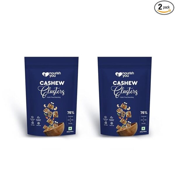 NOURISH YOU Cashew Clusters with Almond | Pumpkin & Watermelon Kernels | Cashew & Almond Clusters | Cashew & Almond Bites | Cashew & Almond Munchies | 200 Gms Each (Pack of 2)
