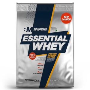 Bigmuscles Nutrition Essential Whey Protein [1Kg,Double Rich Chocolate] |24g Protein per serving with Digestive Enzymes, Vitamin & Minerals, No Added Sugar | Improved Strength,Muscle Building