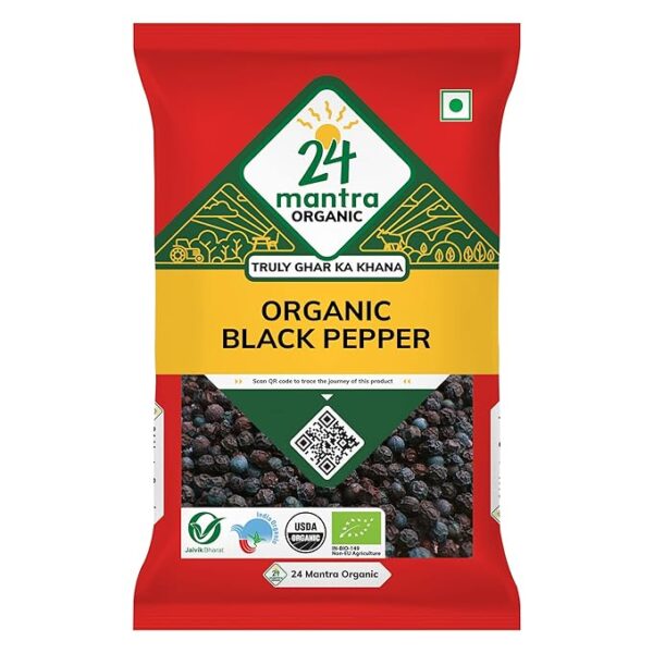 24 Mantra Organic Black Pepper - 100gms | Pack of 1 | Chemical Free & Pesticides Free | Unadulterated | Rich Flavour