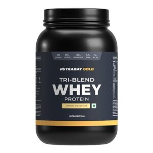 Nutrabay Gold Tri Blend Whey Protein Powder (Hydrolyzed, Isolate & Concentrate) - 25g Protein, 5.5g BCAA - 1Kg, Mango Milkshake